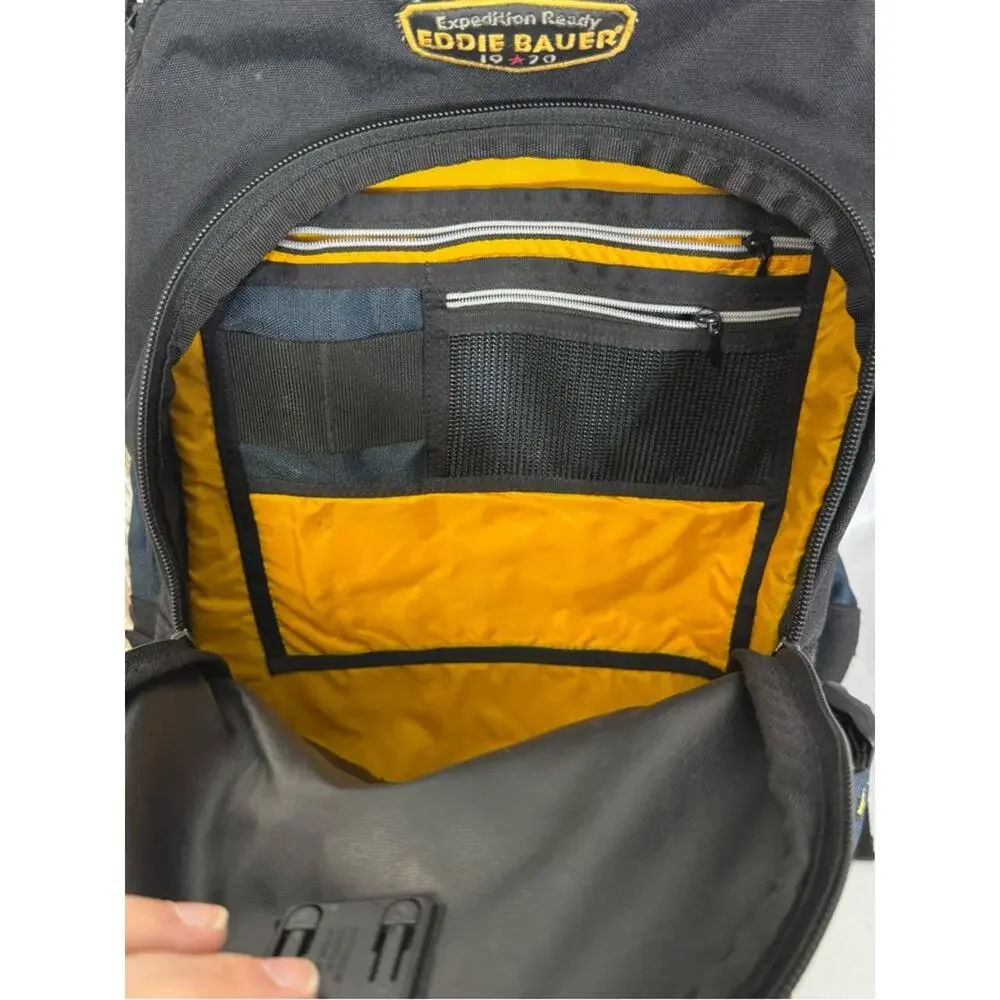 Eddie Bauer Black and Navy Travel Backpack Padded Straps. Good used condition!
